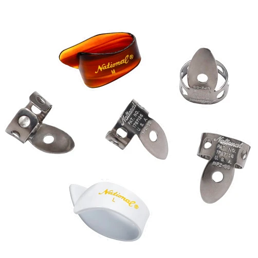 Planet Waves D'Addario National Finger Picks for Acoustic Guitar - Banjo Picks - Finger Picks & Thumb Pick Set - Medium/Large - Stainless Steel & Celluloid - 6 Picks