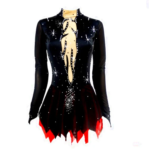 LIUHUO Black red Figure Skating Costumes Custom Made Skating Skirts Ladies' Long Sleeve Skating Costumes