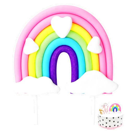 Sliverdew Rainbow Cake Topper,Personalized Rainbow Heart Cloud Cake Topper Soft Pottery Cake Cupcake Topper Colorful Birthday Cake Decorations Supplies