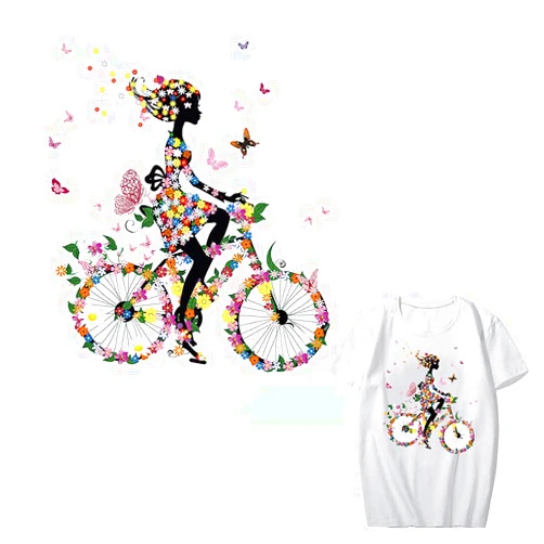 Dlvxine Cute Flower Girl DIY Heat Transfer Stickers Fashion Washable Heat Transfer Stickers for T-Shirt Jeans Coats Dresses Women Clothing Decorations