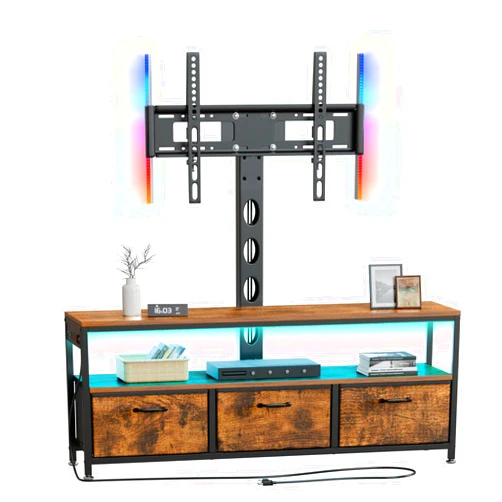 JUSTOGO TV Stand with Mount and Power Outlet, TV Stand with Drawers Storage for Living Room Bedroom, LED Entertainment Center for 45/55/60/65 inch TVs, Height Adjustable Media Console, Rustic