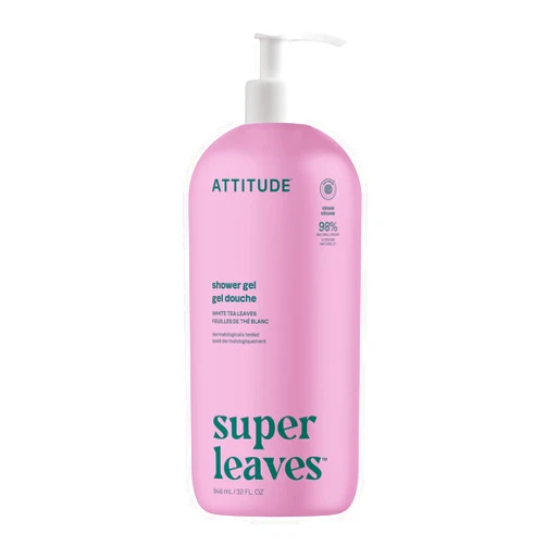 ATTITUDE Soothing Shower Gel, Dermatologically Tested, Plant and Mineral-Based, Vegan Personal Care Products, White Tea Leaves, 32 Fl Oz