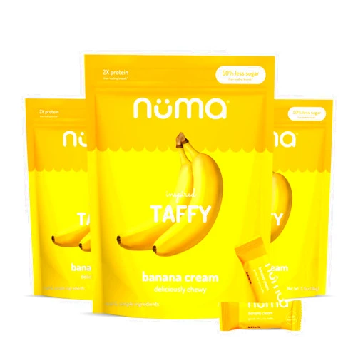 Numa Foods Banana Taffy Candy, Made with Real & Simple Ingredients: Low Sugar, High Protein, Low Calorie, All Natural & Gluten Free Banana Cream Taffy - 3 Bags with 10 Individually Wrapped Chews Each