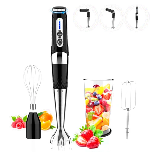 Toogel Cordless Immersion Blender Handheld: 3-in-1 Rechargeable Electric Hand Blender Stick, 21-Speeds & 3-Angle Adjustable with 700ml Beaker, Egg Whisk and Beater for Smoothies, Soup,Puree,Baby Food (Black)