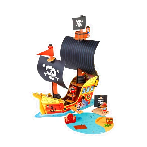 Janod Story Box - 8 Piece Pirate Ship Play Set with - Ages 3+ - J08579