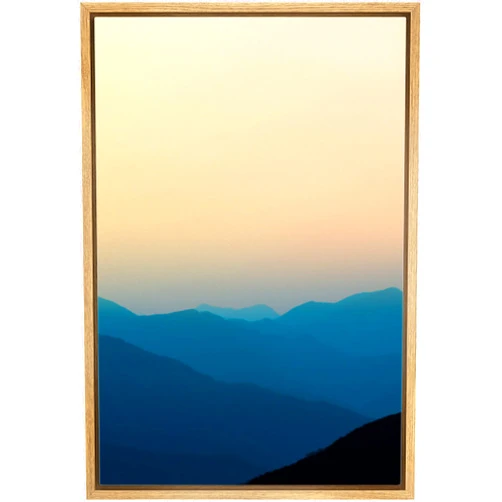 Ashbrook Framed Canvas Print Wall Art Yellow Hazy Sunset Over Mountain Range Nature Wilderness Photography Modern Rustic Scenic Colorful Multicolor for Living Room, Bedroom, Office - 24