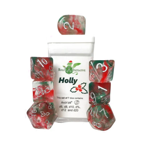 Role 4 Initiative Happy Holi-Dice: Diffusion Holly - Set of 7 Game dice w/Arch'd4 and Symbols