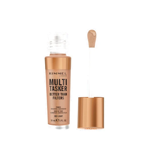 Rimmel Multi-Tasker Better Than Filters, 003 Light, Face Primer, Glow Booster and Highlighter, Vegan Formula, Anti-Ageing Benefits, Light-Reflecting Pigments, Giant Soft-Touch Wand, 1oz