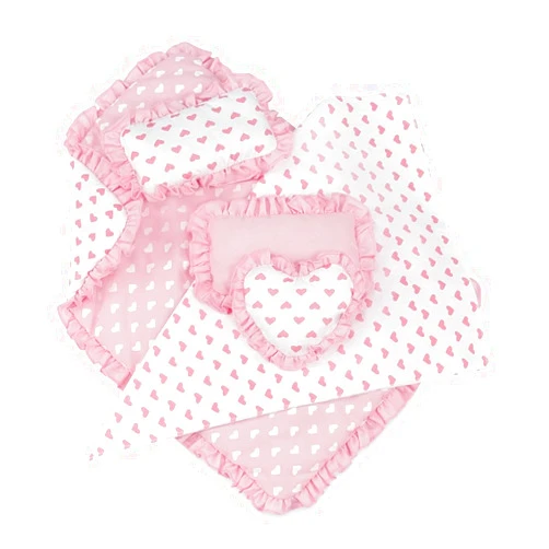 Emily Rose Doll Clothes | USA Business | 18 Inch Doll Pink Heart Bedding for Doll Beds Bunks Cribs & Cradles | Reversible 5 PC 18