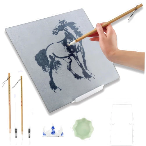 BlissKiss Buddha Board Water Painting Kit - Zen Art Meditation Accessories with A3 Drawing Board, Bamboo Brushes, and Stand for Anxiety Relief and Art Therapy