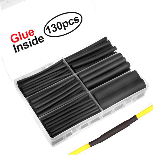 MILAPEAK 130pcs 3:1 Dual Wall Adhesive Heat Shrink Tubing Kit, 6 Sizes (Diameter): 1/2, 3/8, 1/4, 3/16, 1/8, 3/32 inch, Premium Wire Cable Sleeve Tube Assortment with Storage Case for DIY by MILAPEAK (Black)