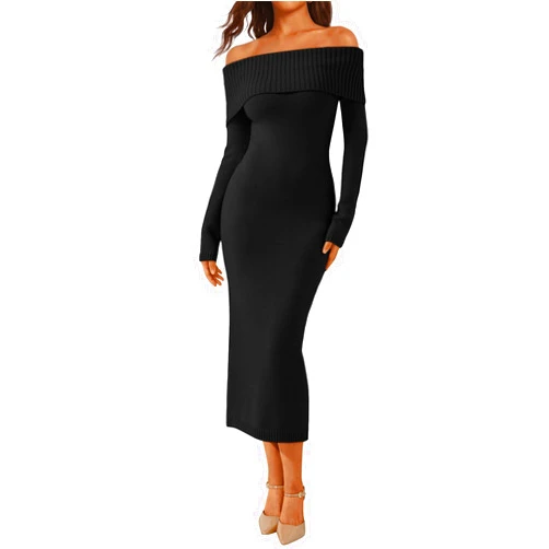 LILLUSORY Off Shoulder Sweater Dresses for Women Knit Bodycon Long Sleeve Fall Party Formal Midi 2025
