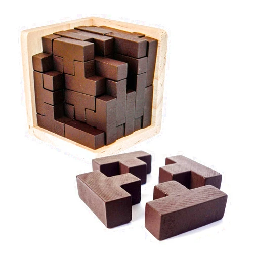Ahyuan Wooden Brain Teaser Puzzle Cube Wooden Puzzles T-Shaped Jigsaw Logic Puzzle Educational Toy for Kids and Adults by AHYUAN (Coffee)