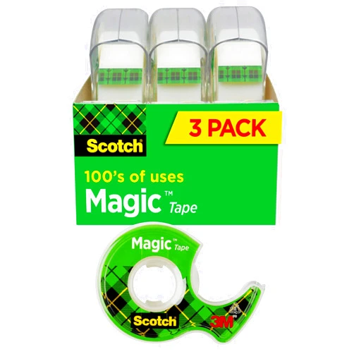 Scotch Magic Tape, 3 Rolls, Numerous Applications, Invisible, Engineered for Repairing, 3/4 x 300 Inches, Dispensered (3105)