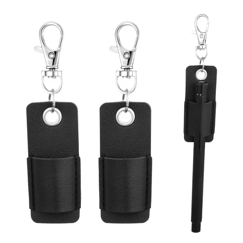 FdcZeyxior 2 Pieces Lanyard Pen Holder, Leather Anti-Lost Keychain Clip Portable Pencil Pouch Neck Pen Holder Keychain for Nurse Office