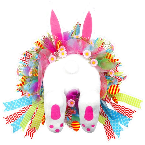 JPXH Easter Door Wreath with Bunny Butt Ears Decorations Easter Rabbit Garland for Front Door Supplies