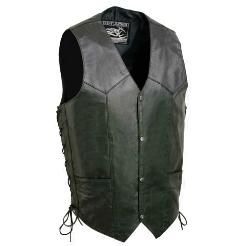 EVENT LEATHER EL1315 Black Motorcycle Leather Vest for Men w/Side Lace- Riding Club Adult Motorcycle Vests