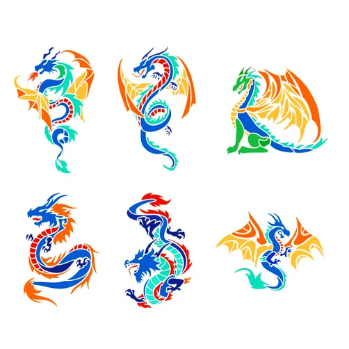 FINGERINSPIRE 6 Pcs Dragons Stencil 11.7x8.3 inch Drawing Painting Stencils Reusable Flying Dragons Stencils Dragon Template Sets Stencil for Painting on Wood, Floor, Wall, DIY Home Decor