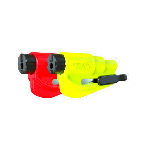 resqme Pack of 2 The Original Emergency Keychain Car Escape Tool, 2-in-1 Seatbelt Cutter and Window Breaker, Made in USA, Yellow, Red - Compact Emergency Hammer