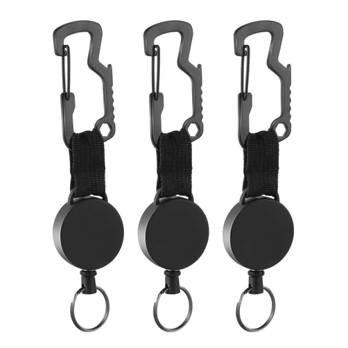 DELSWIN Retractable Key Chain Key-Rings - Heavy Duty Key Holder Belt Clip with Multitool Carabiner, Keychain Lanyard Badge Reels (Pack of 3)
