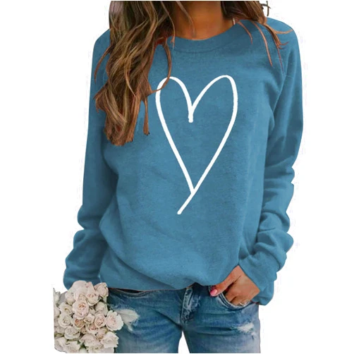 XIWUKOD Valentine's Day Crewneck Pullover Shirts Women Long Sleeve Love Heart Sweatshirts Graphic Lover Gift Mother’s Day