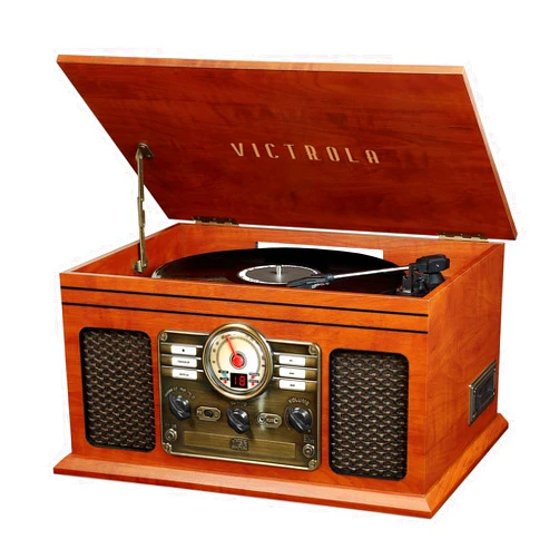 Victrola Nostalgic 7-in-1 Bluetooth Record Player & Multimedia Center with Built-in Speakers - 3-Speed Turntable, CD & Cassette Player, AM/FM Radio | Wireless Music Streaming | Mahogany