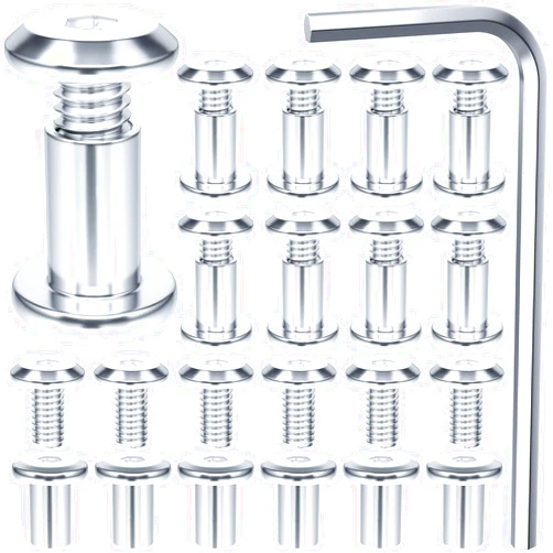 HINZIC 19 Set M4 x 8mm Binding Post Screw Hex Drive Socket Cap Bolts Stainless Steel Binding Bolts and Barrel Nuts Kit with Hex Key for Furnitures Leather Belt Buckle