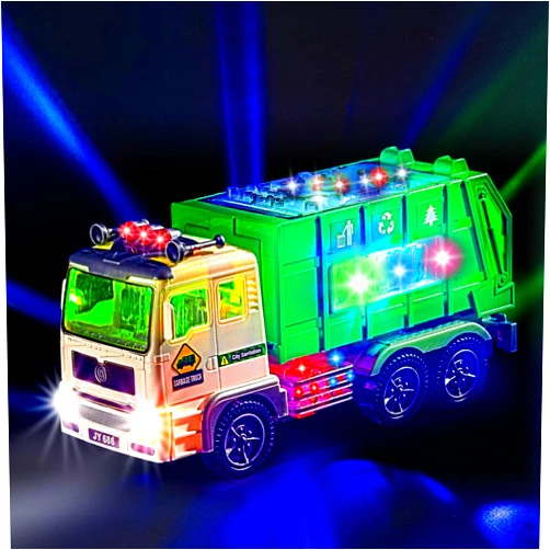 Zetz Brands Toy Garbage Truck with 4D Lights & Sounds for Boys, Toddlers, Kids 3+ - Trash Trucks Vehicle, Push Toy Car, Bump & Go w/Recycle and Sanitation Sticker – Ideal Birthday