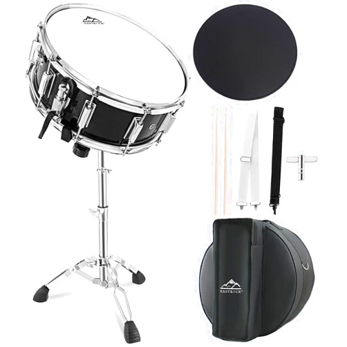 EASTROCK Snare Drum Set 14X5.5 Inches for Student Beginners with Gig Bag, Drumsticks, Stand, Drum Keys, Coated Material Drum Head, Black