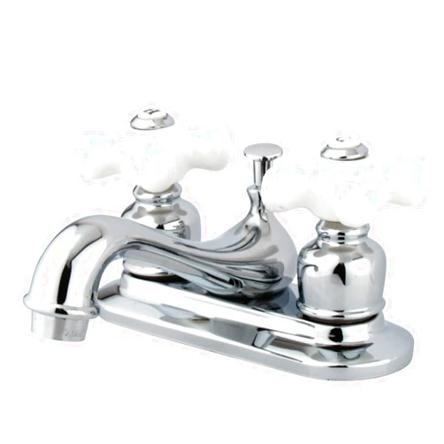 Kingston Brass KB601PX Restoration 4-Inch Centerset Lavatory Faucet with Porcelain Cross Handle, Polished Chrome