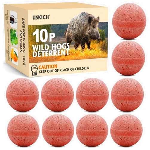 USKICH 10 Pack Wild Hog Scram All Natural Wild Pigs, Feral Hogs and Javelina Repellent for Farm, Garden, Yard, Lawn, Backyard, Trees.