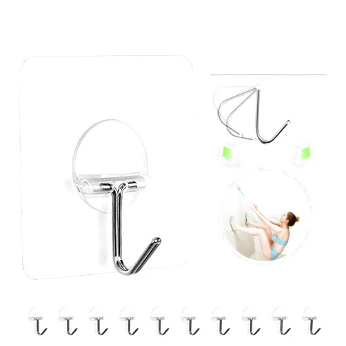 JINSHUNFA Adhesive Hooks for Hanging Heavy Duty Wall Hooks Self Adhesive Towel Coat Hooks Waterproof Transparent Hooks for Bathroom Shower Kitchen Keys Door Outdoor Home Improvement Utility Hook 12 Pack