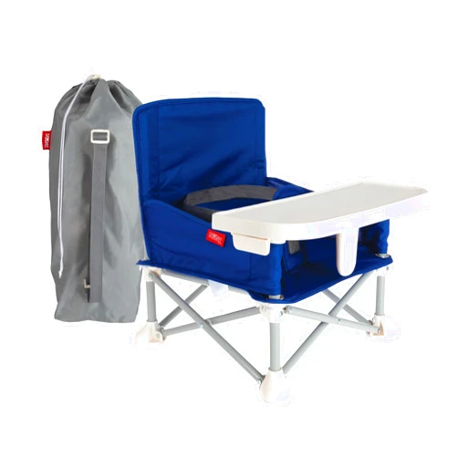 Nuby Easy Go Pop-Up Booster Seat with Removable Tray - 6+ Months - Portable Booster Seat for Floor for Indoor/Outdoor Use - 3-Point Safety Adjustable Straps - Includes Travel Bag - Blue