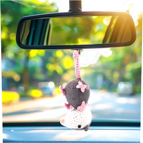Lasuroa Possum Car Hanging Ornament, 8.66x2.17in Crochet Possum Car Hanger Charm Knit Possum Car Interior Hanging Ornament Mirror Hanger Gifts for Car Decor Accessories