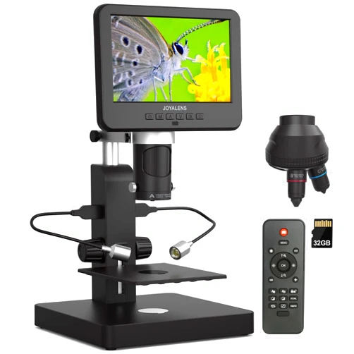 JOYALENS JL246PS 3 Lens HDMI Digital Microscope, UHD 4000× 24MP Biological Microscope with Prepared Slides, Coin Microscope for Full-Size Coin Error Coins, 7'' LCD Screen, Windows PC Compatible, 32GB