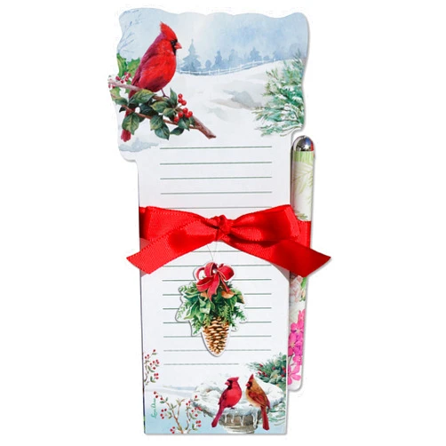 Lissom Design Notepad Gift Sets - 2-Piece Magnetic Refrigerator Notepad Grocery List Pad & Pen Set, Winter Harmony