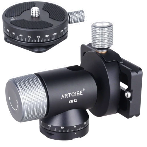 ARTCISE Monopod Gimbal Head, CNC All Metal Side Saddle Gimbal Tilt Head with Arca Swiss Quick Release Plate and 360° Panoramic Arca Type QR Plate，Ideal for Camera Tripod Monopod Long Telephoto Lenses