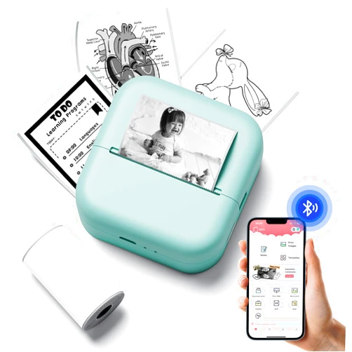 NelkoGlobal Sticker Printer - Mini Sticker Printer with Stickers, Inkless Sticker Printer Compatible with Phone & Tablet, Mini Pocket Printer for School Notes, Scrapbook, Print Pictures, Anatomical Diagram