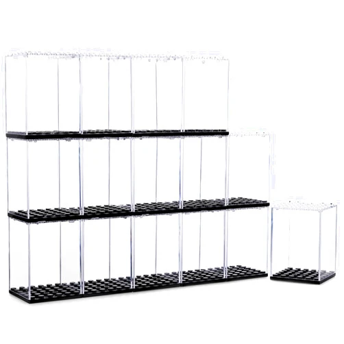 Pokiiulk 15 Pcs Minifigure Display Cases - Acrylic Display Box Fit for Minifig and Action Figures, Stackable Boxes for Figures Collectors, Dust Proof Cabinet for Minifigures Display (Black)