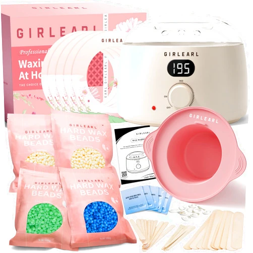 GIRLEARLE Premium Digital Waxing Kit for Women and Men, Wax Warmer Hair Removal at Home with Wax Beads & Silicone Pot, Target Different Types of Sensitive Skin Brazilian Bikini, Facial, Leg, Full body