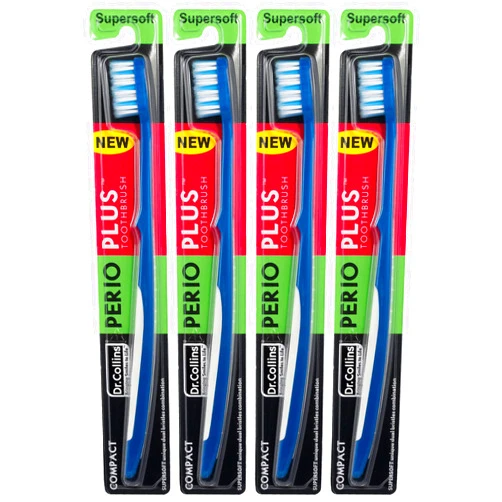 Dr. Collins Perio Plus Compact Toothbrush, (Colors Vary) (Pack of 4)