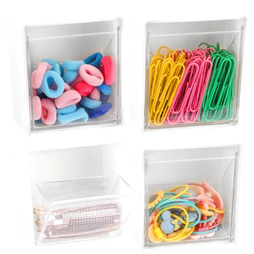 Tecbeauty 4PCS Cotton Pads Holder Dispenser, Wall Mounted Cotton Ball Organizers and Storage Box Rounds Jar Containers for Cotton Ball, Floss, Hairpin, Rubber Band, Clip（3.35in x1.8in x3.35in）