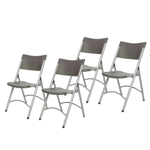 OEF Furnishings (4 Pack) Heavy Duty Indoor/Outdoor Plastic Folding Chairs, Charcoal Grey–Premium 19-Gauge Steel Frame, Contoured Seat & Back, Stain-Resistant, 500lb Capacity, No Assembly Required