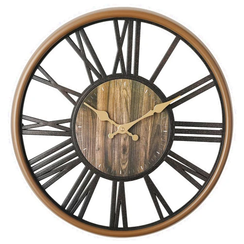 DIYZON Classicl Style Curved Glass 16'' Wall Clock Retro Roman Numerals - Vintage Timepiece Battery Powered Home - Silent Non-Ticking Clocks Living Room - Bedroom - Kitchen Wall Clock (Brown)