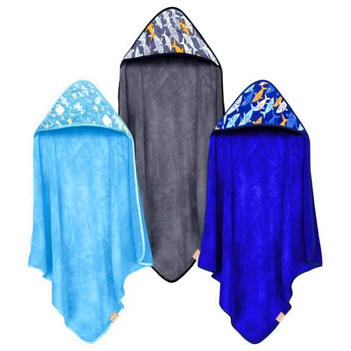 CORAL DOCK 3 Pack Baby Hooded Bath Towel Sets, Ultra Absorbent Baby Essentials Item for Newborn Boy Girl, Baby Bath Shower Towel Gifts for Infant and Toddler - Shark World