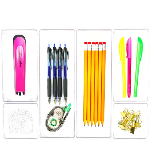 Simple Houseware Clear Plastic Desk Drawer Organizers - 6 Pack