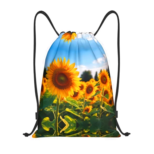 YANGqing Sunflower Garden Print Portable Drawstring Pocket Drawstring Backpack-Sports Drawstring Bag With Adjustable Shoulder Strap