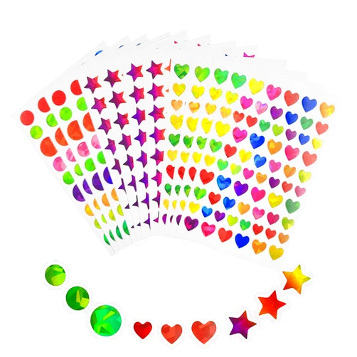 JIXZEN 3420Pcs Small Stickers for Kids, 60 Sheets Holographic Glitter Colorful Foil Star Stickers for Kids Reward, Behavior Chart, Teacher Supplies School, DIY Decorations (Star+Heart+Circle)