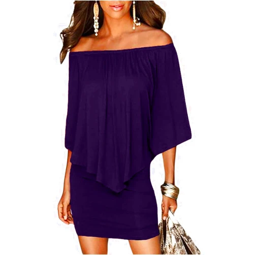 Sidefeel Women's Dresses Off Shoulder Ruffles Night Club Bodycon Mini Dress