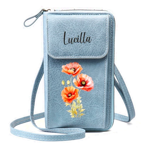 Amsgedhie Mini Crossbody Bags for Women Custom Name Small Purse Personalized Birth Flower Womens Crossbody Wallet Cellphone Purse